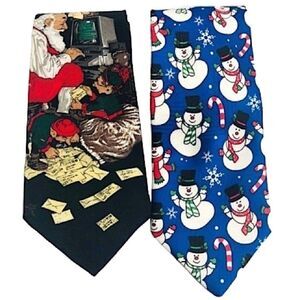 Christmas Ties Holiday Themed Snowman Santa Snowflake Candy Canes Festive